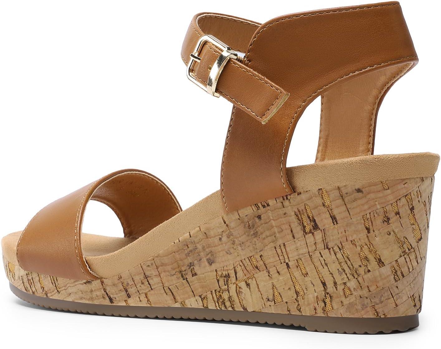 imageDREAM PAIRS Womens Open Toe Buckle Ankle Strap Platform Wedge Sandals for Women Summer Dressy Shoes Women Wedge Platform Open Toe Ankle Strap BuckleCamelPu
