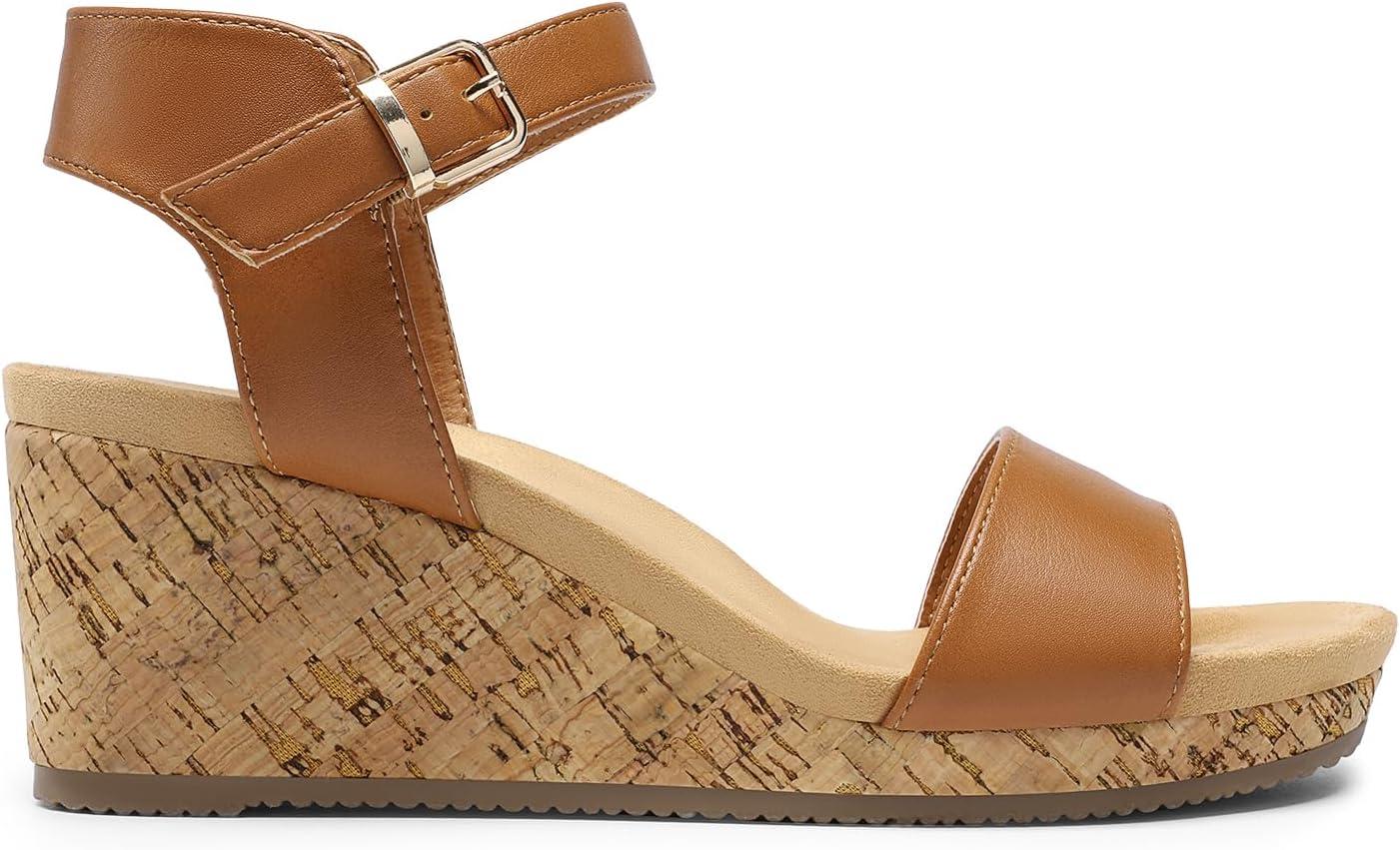 imageDREAM PAIRS Womens Open Toe Buckle Ankle Strap Platform Wedge Sandals for Women Summer Dressy Shoes Women Wedge Platform Open Toe Ankle Strap BuckleCamelPu