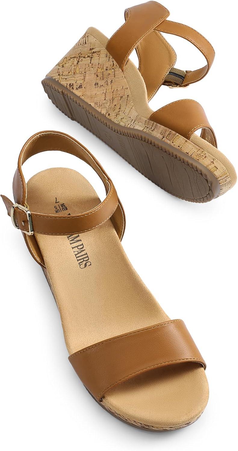 imageDREAM PAIRS Womens Open Toe Buckle Ankle Strap Platform Wedge Sandals for Women Summer Dressy Shoes Women Wedge Platform Open Toe Ankle Strap BuckleCamelPu
