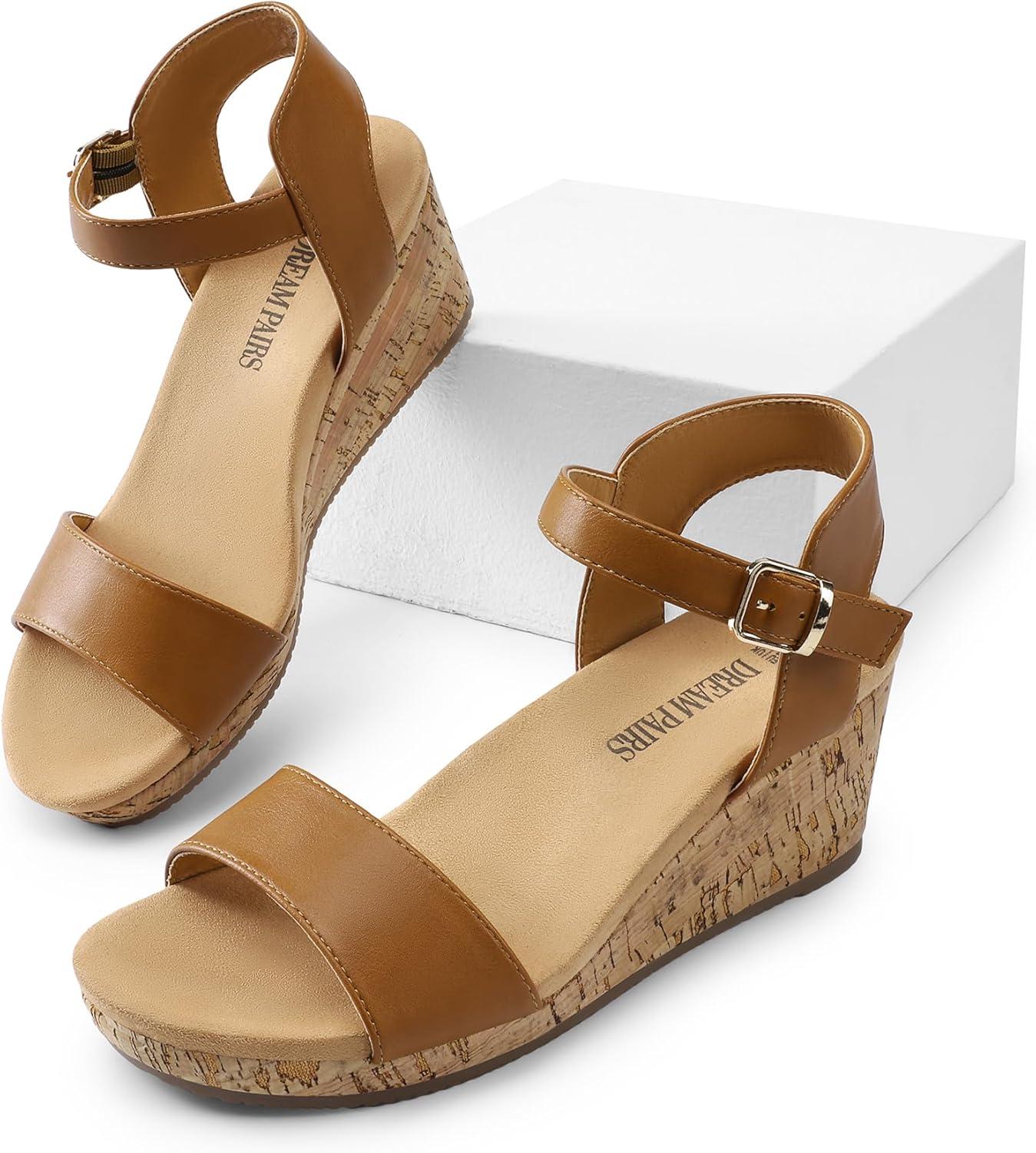 imageDREAM PAIRS Womens Open Toe Buckle Ankle Strap Platform Wedge Sandals for Women Summer Dressy Shoes Women Wedge Platform Open Toe Ankle Strap BuckleCamelPu