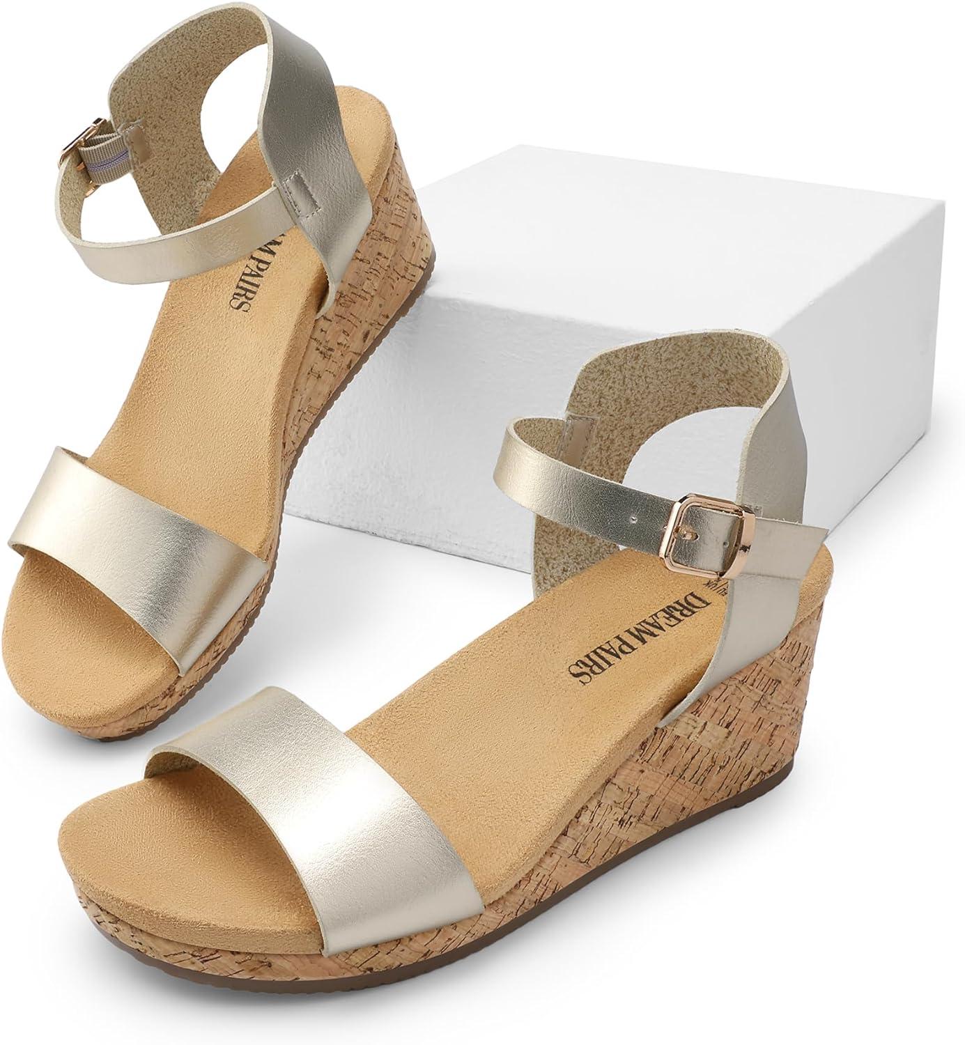 imageDREAM PAIRS Womens Open Toe Buckle Ankle Strap Platform Wedge Sandals for Women Summer Dressy Shoes Women Wedge Platform Open Toe Ankle Strap BuckleGoldpu