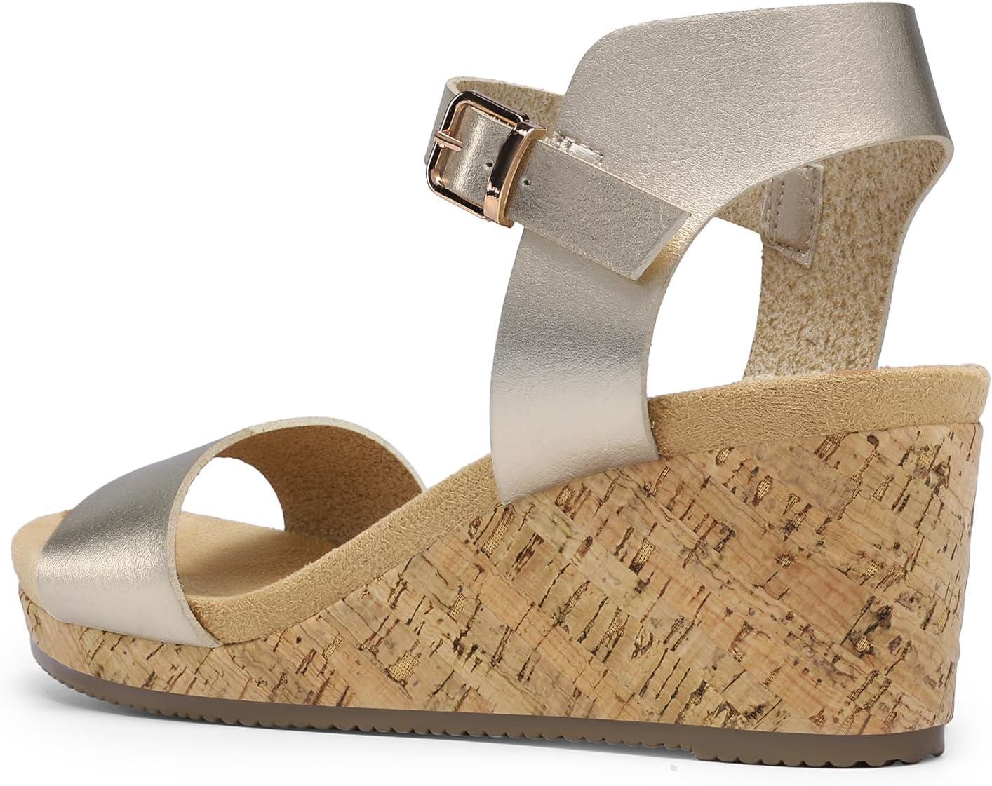 imageDREAM PAIRS Womens Open Toe Buckle Ankle Strap Platform Wedge Sandals for Women Summer Dressy Shoes Women Wedge Platform Open Toe Ankle Strap BuckleGoldpu
