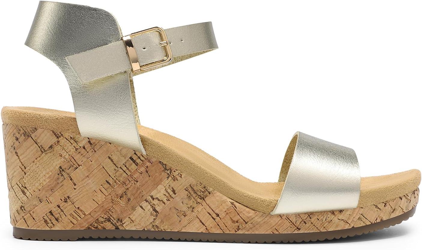 imageDREAM PAIRS Womens Open Toe Buckle Ankle Strap Platform Wedge Sandals for Women Summer Dressy Shoes Women Wedge Platform Open Toe Ankle Strap BuckleGoldpu