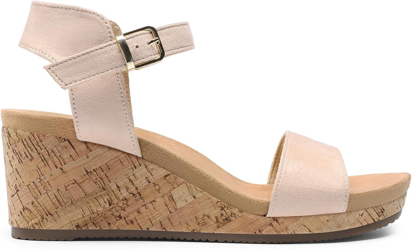imageDREAM PAIRS Womens Open Toe Buckle Ankle Strap Platform Wedge Sandals for Women Summer Dressy Shoes Women Wedge Platform Open Toe Ankle Strap BuckleNudesuede