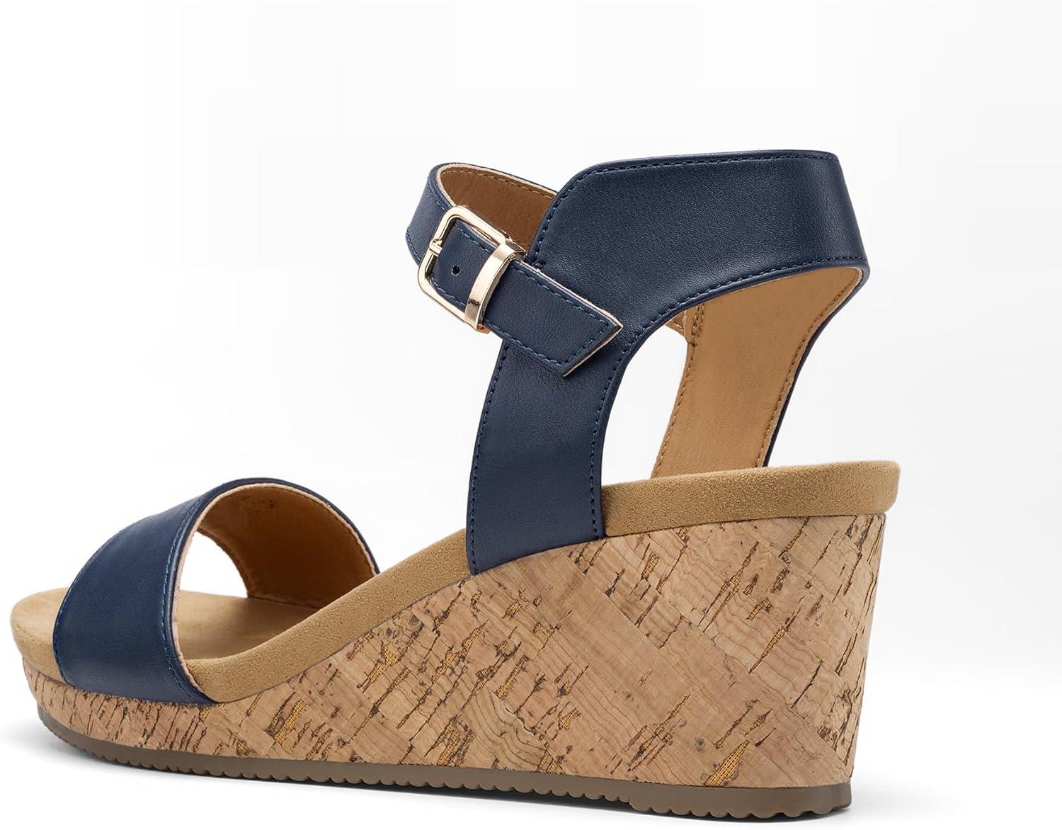 imageDREAM PAIRS Womens Open Toe Buckle Ankle Strap Platform Wedge Sandals for Women Summer Dressy Shoes Women Wedge Platform Open Toe Ankle Strap BuckleNavy
