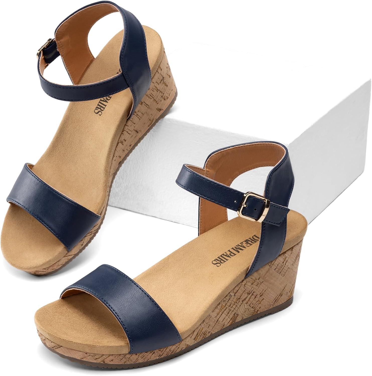 imageDREAM PAIRS Womens Open Toe Buckle Ankle Strap Platform Wedge Sandals for Women Summer Dressy Shoes Women Wedge Platform Open Toe Ankle Strap BuckleNavy
