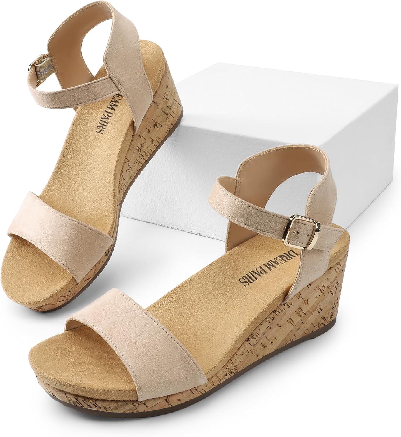 imageDREAM PAIRS Womens Open Toe Buckle Ankle Strap Platform Wedge Sandals for Women Summer Dressy Shoes Women Wedge Platform Open Toe Ankle Strap BuckleNudesuede