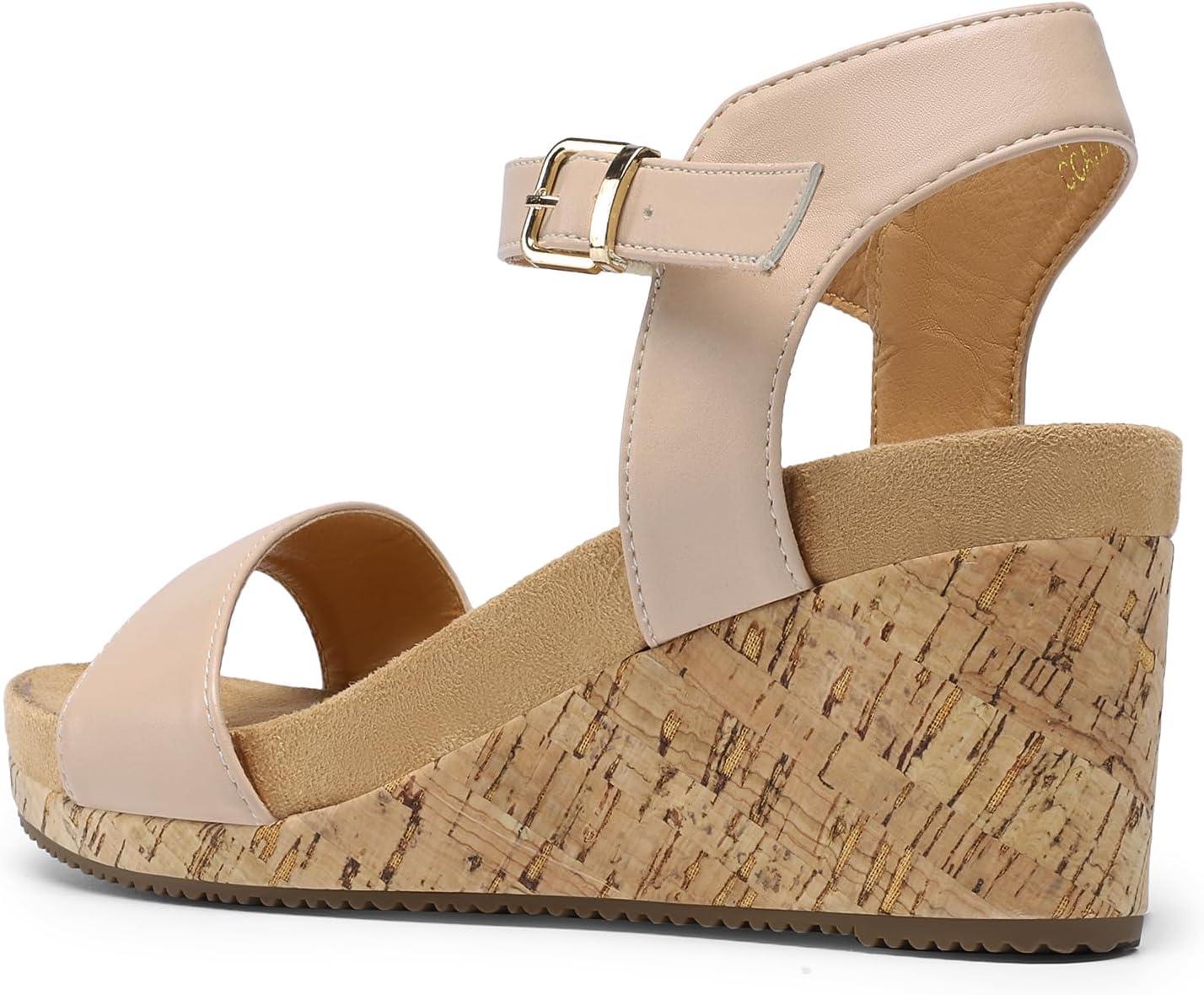 imageDREAM PAIRS Womens Open Toe Buckle Ankle Strap Platform Wedge Sandals for Women Summer Dressy Shoes Women Wedge Platform Open Toe Ankle Strap BuckleNudesuede
