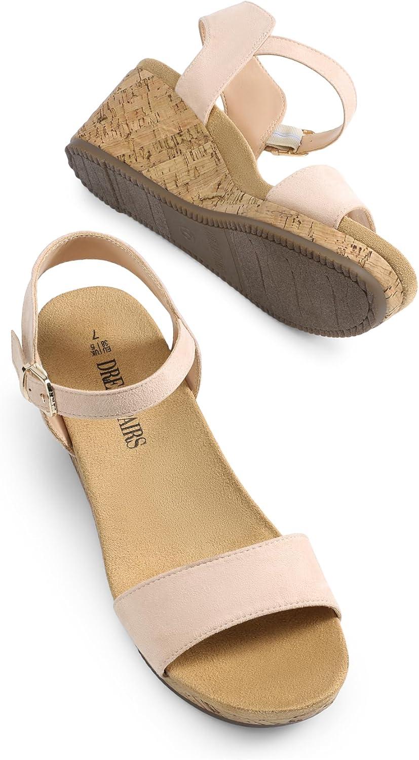 imageDREAM PAIRS Womens Open Toe Buckle Ankle Strap Platform Wedge Sandals for Women Summer Dressy Shoes Women Wedge Platform Open Toe Ankle Strap BuckleNudesuede