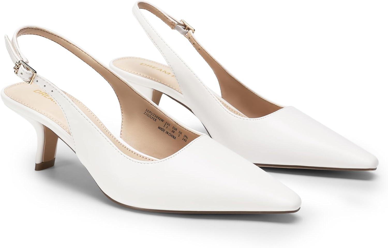 imageDREAM PAIRS Womens Slingback Kitten Heels 236 Inch Low Heel Pointed Toe Pumps Comfortable Closed Toe Dress Shoes for Office Work Classic Holiday HeelsWhite