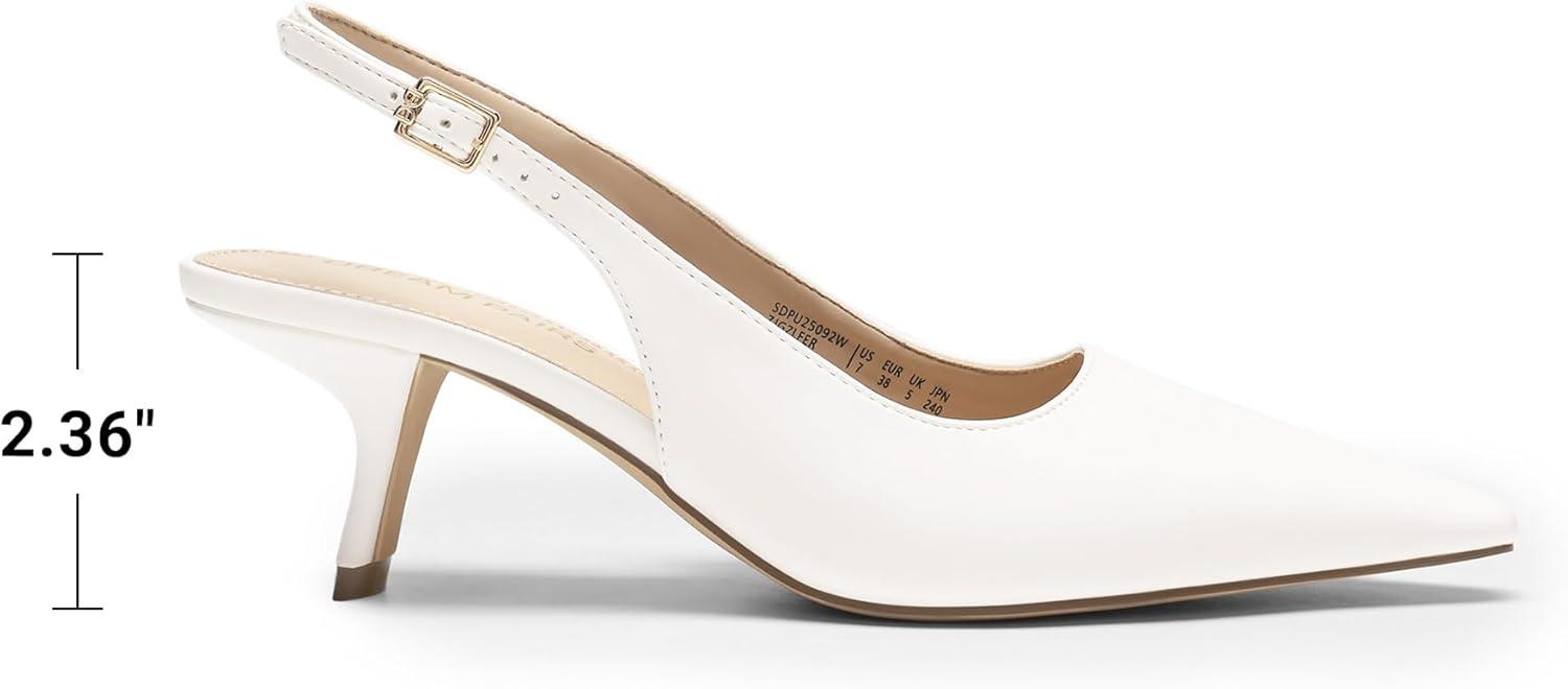 imageDREAM PAIRS Womens Slingback Kitten Heels 236 Inch Low Heel Pointed Toe Pumps Comfortable Closed Toe Dress Shoes for Office Work Classic Holiday HeelsWhite