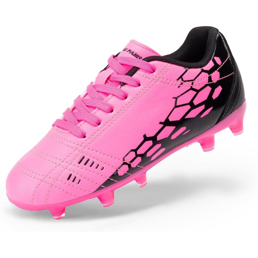 imageDREAM PAIRS Boys Girls Soccer Cleats Youth Firm Groud Outdoor Sport Athletic High Top Football Shoes for LittleBig KidHot PinkBlack