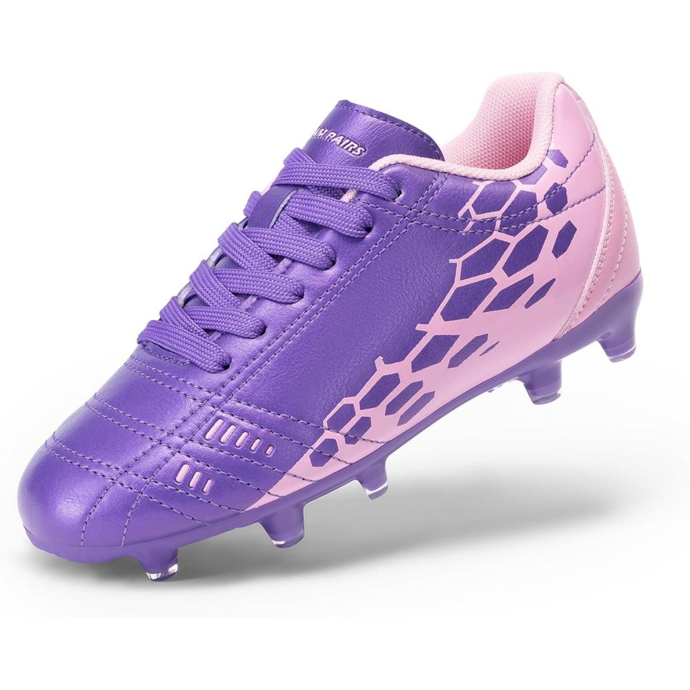 imageDREAM PAIRS Boys Girls Soccer Cleats Youth Firm Groud Outdoor Sport Athletic High Top Football Shoes for LittleBig KidPurplePink