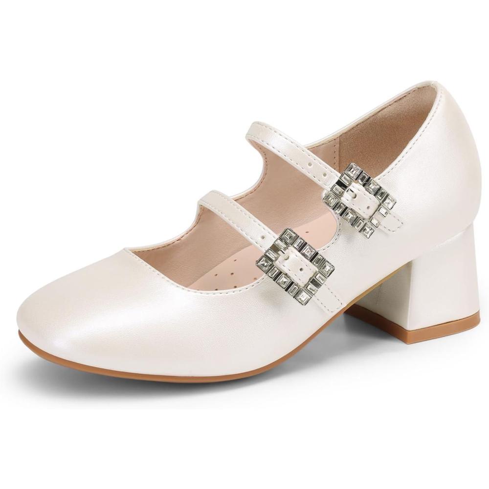 imageDREAM PAIRS Girls Dress Shoes Mary Jane Double Straps High Heel Easter Wedding Party Church Princess Communion Pumps for LittleBig KidsIvory