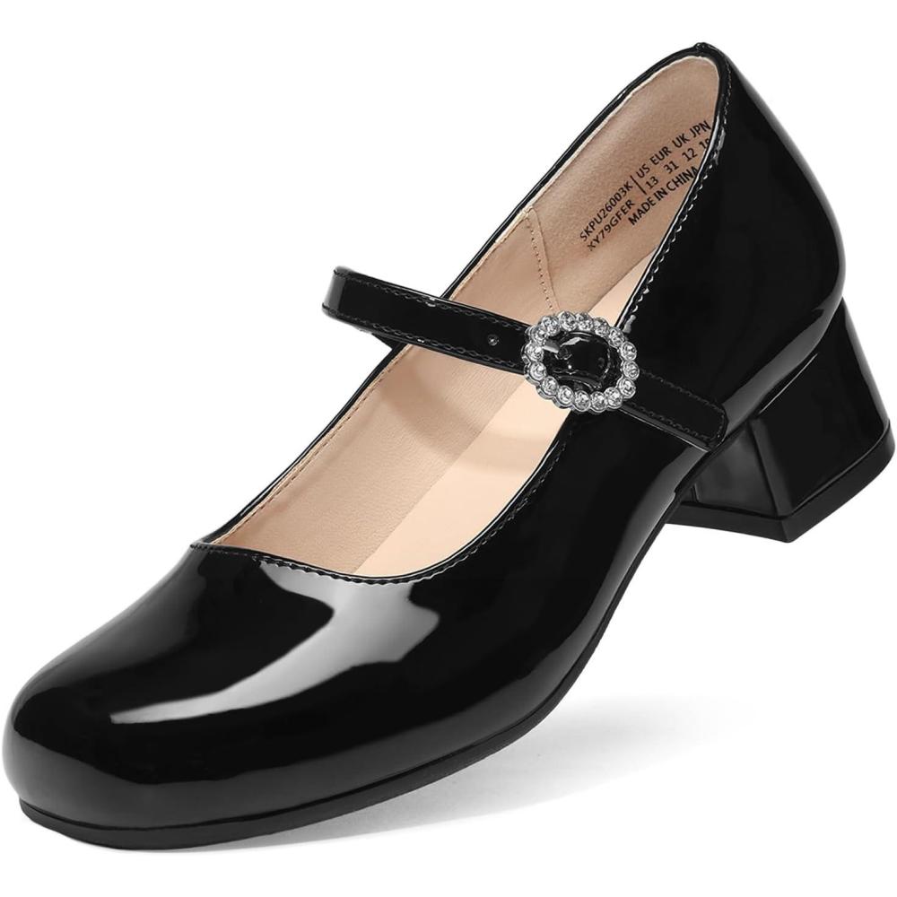 imageDREAM PAIRS Girls Dress Shoes Mary Jane Low Heels Flower Wedding Party Pump Prom Footwear for LittleBig KidsBlack