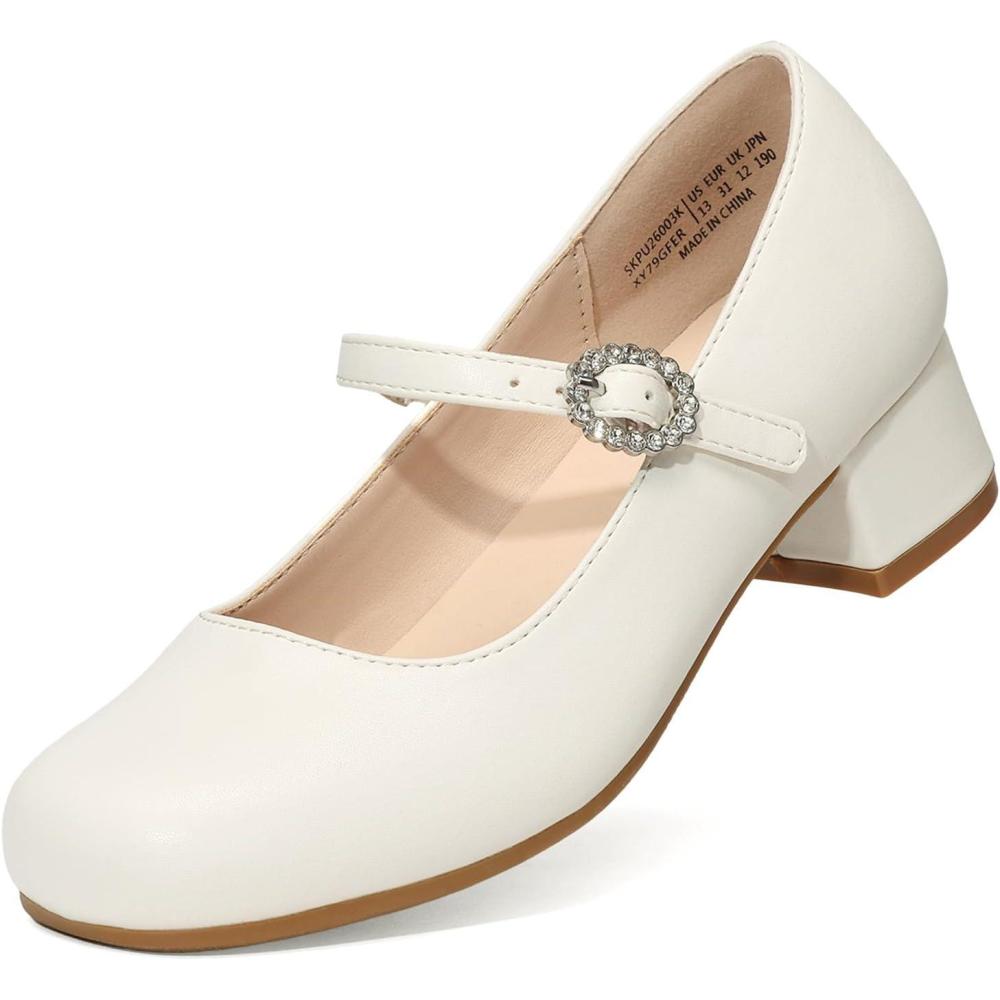 imageDREAM PAIRS Girls Dress Shoes Mary Jane Low Heels Flower Wedding Party Pump Prom Footwear for LittleBig KidsIvory