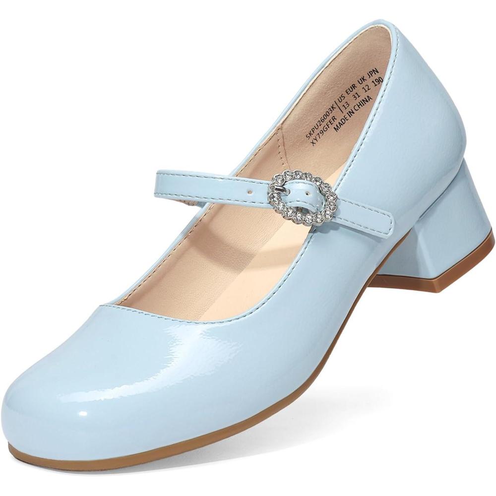 imageDREAM PAIRS Girls Dress Shoes Mary Jane Low Heels Flower Wedding Party Pump Prom Footwear for LittleBig KidsLight Blue