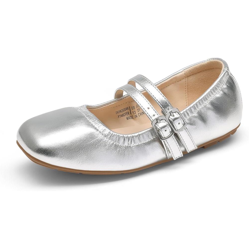 imageDREAM PAIRS Girls Dress Shoes Slip on Ballerina Flats Mary Jane Ballet Shoes for WeddingPartySilver