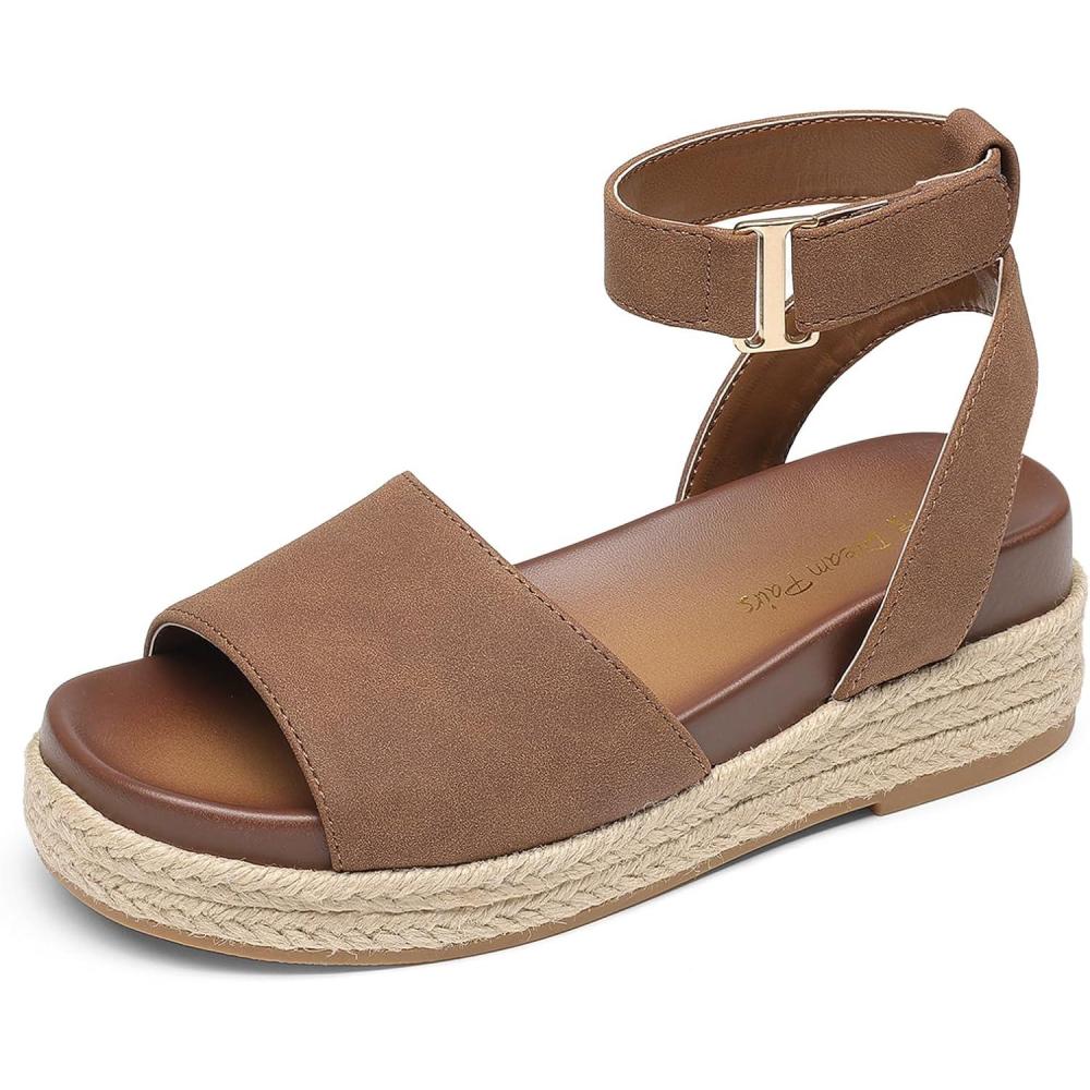 imageDREAM PAIRS Girls Platform Wedge Open Toe Espadrille Sandals with Buckle Ankle Strap for Little KidBig KidBrown
