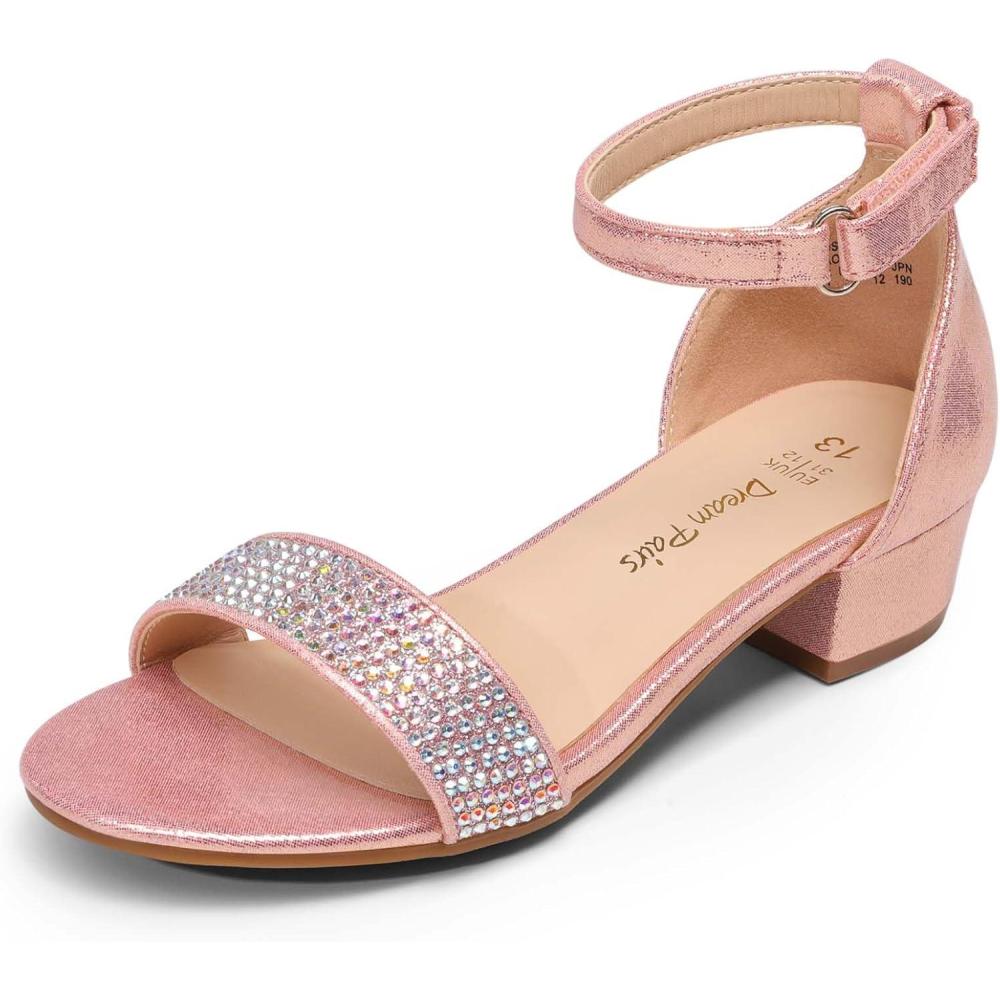 imageDREAM PAIRS Girls Sandals Low Heel Dress Pump Ankle Strap Flower Wedding Party Shoes for Little KidBig KidRose Gold