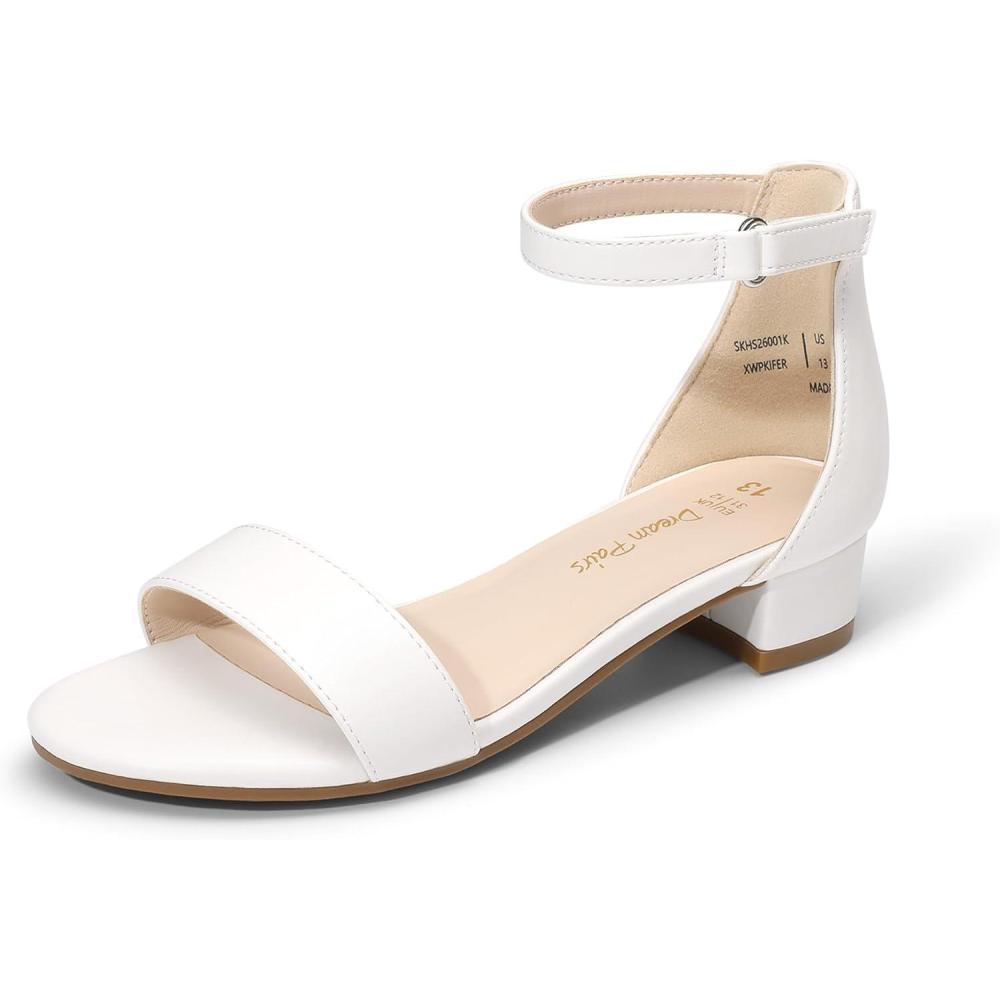 imageDREAM PAIRS Girls Sandals Low Heel Dress Pump Ankle Strap Flower Wedding Party Shoes for Little KidBig KidWhite