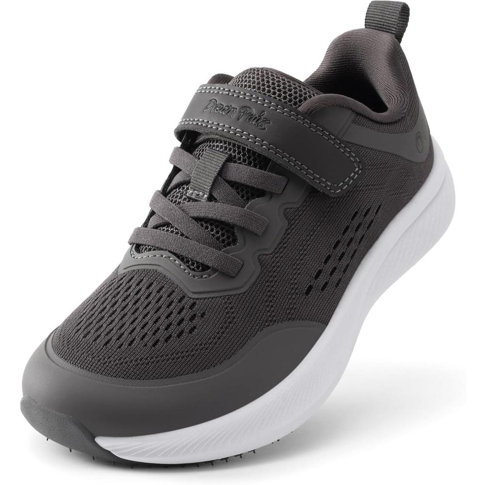 imageDREAM PAIRS Kids Wide Toe Box Athletic Running Sneakers Breathable Lightweight Casual Tennis Shoes Minimalist for Boys Girls School SportsDark Grey