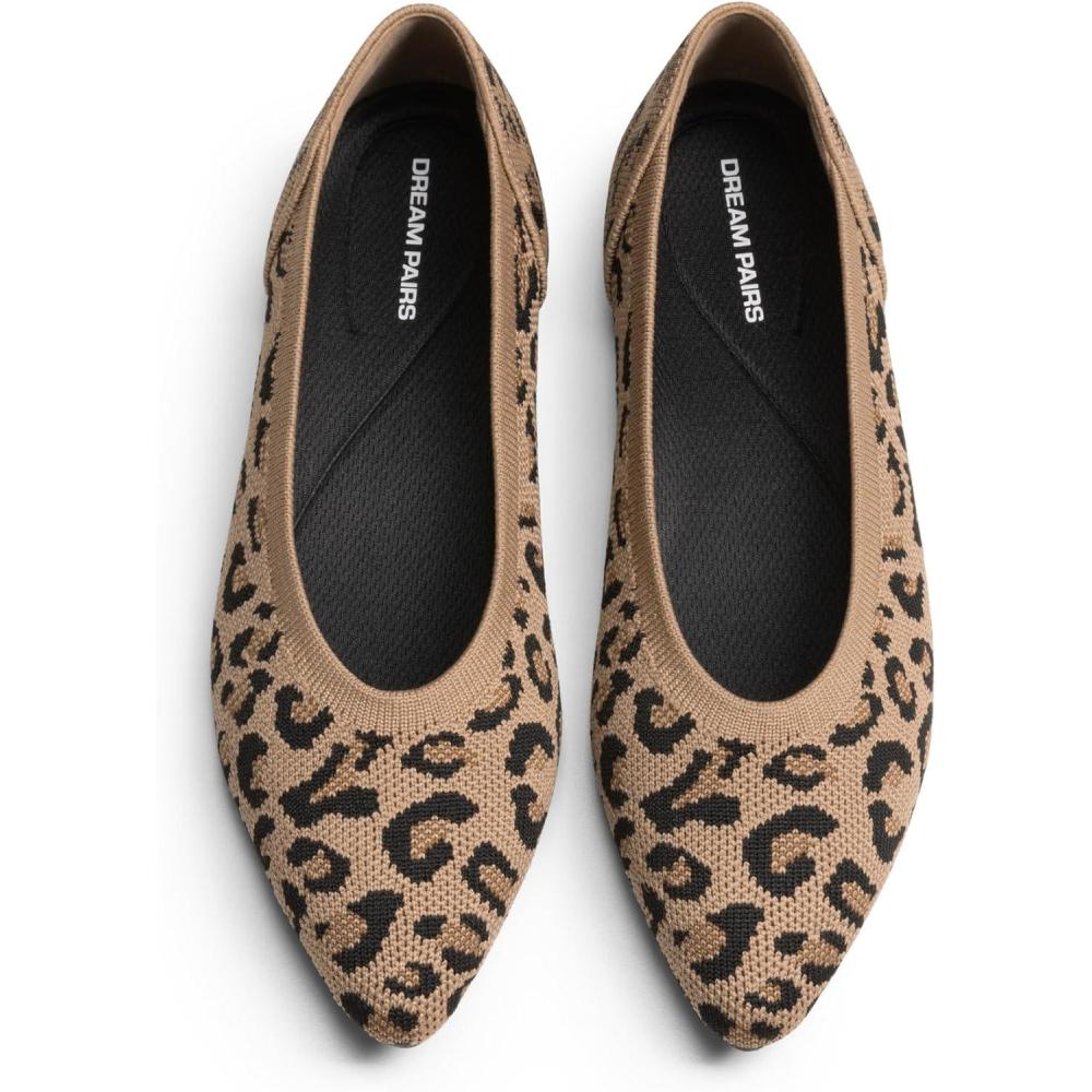 imageDREAM PAIRS Womens Knit Ballet Dressy Flats Comfortable Washable Flexible Breathable Casual Classic Work Office Walk Pointed Toe FlatsLeopard