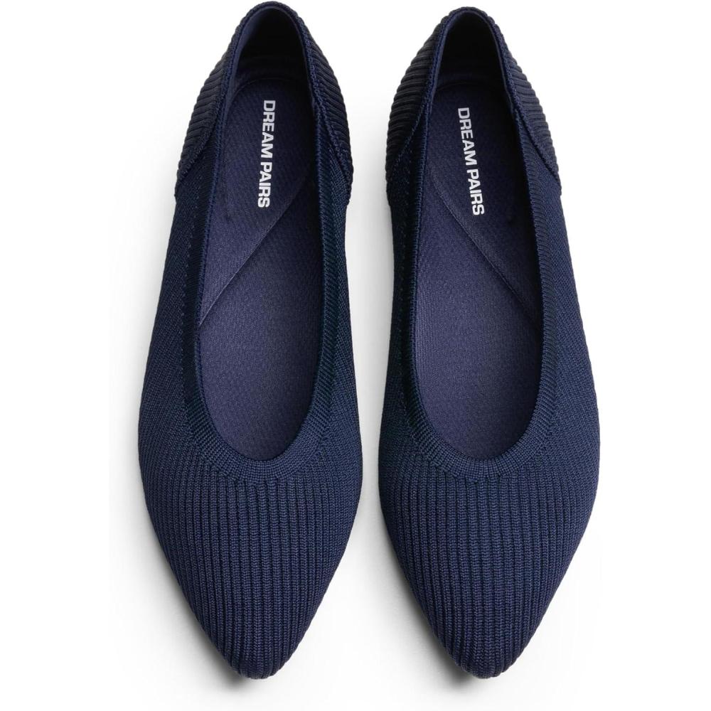 imageDREAM PAIRS Womens Knit Ballet Dressy Flats Comfortable Washable Flexible Breathable Casual Classic Work Office Walk Pointed Toe FlatsNavy