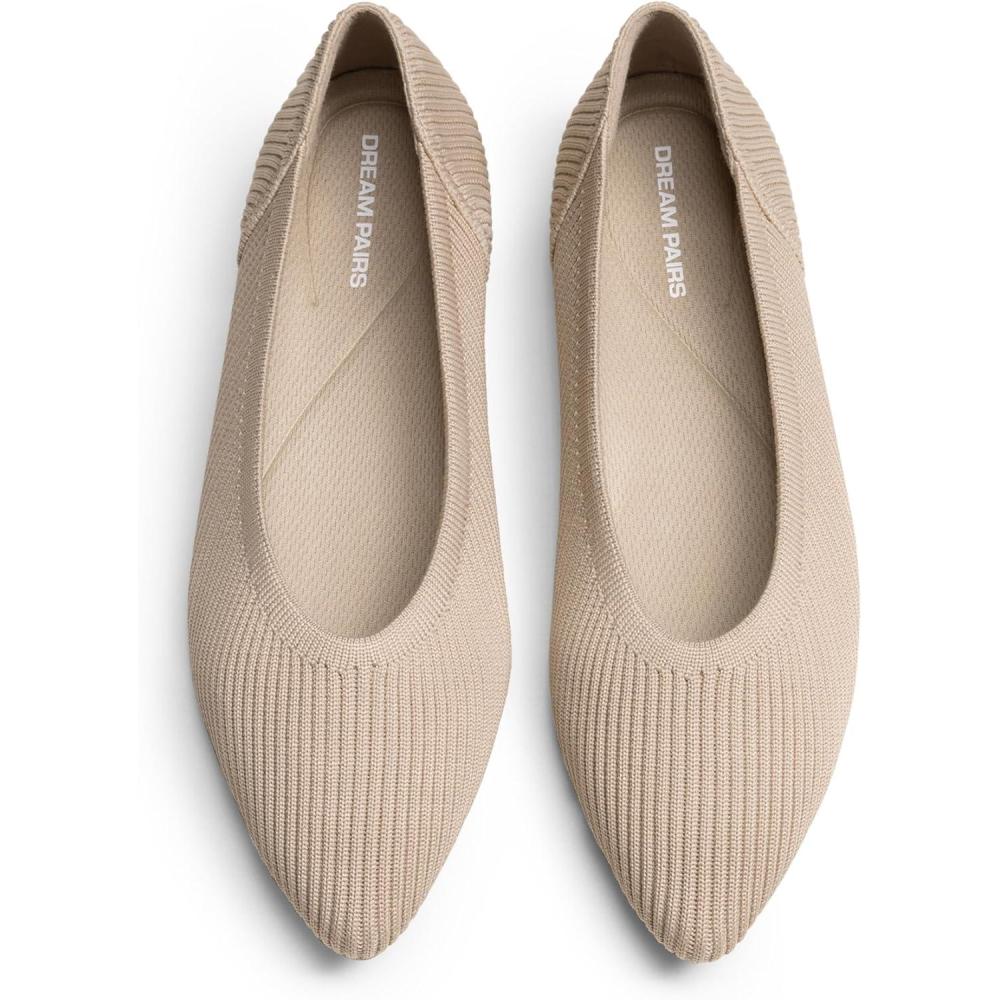 imageDREAM PAIRS Womens Knit Ballet Dressy Flats Comfortable Washable Flexible Breathable Casual Classic Work Office Walk Pointed Toe FlatsNude
