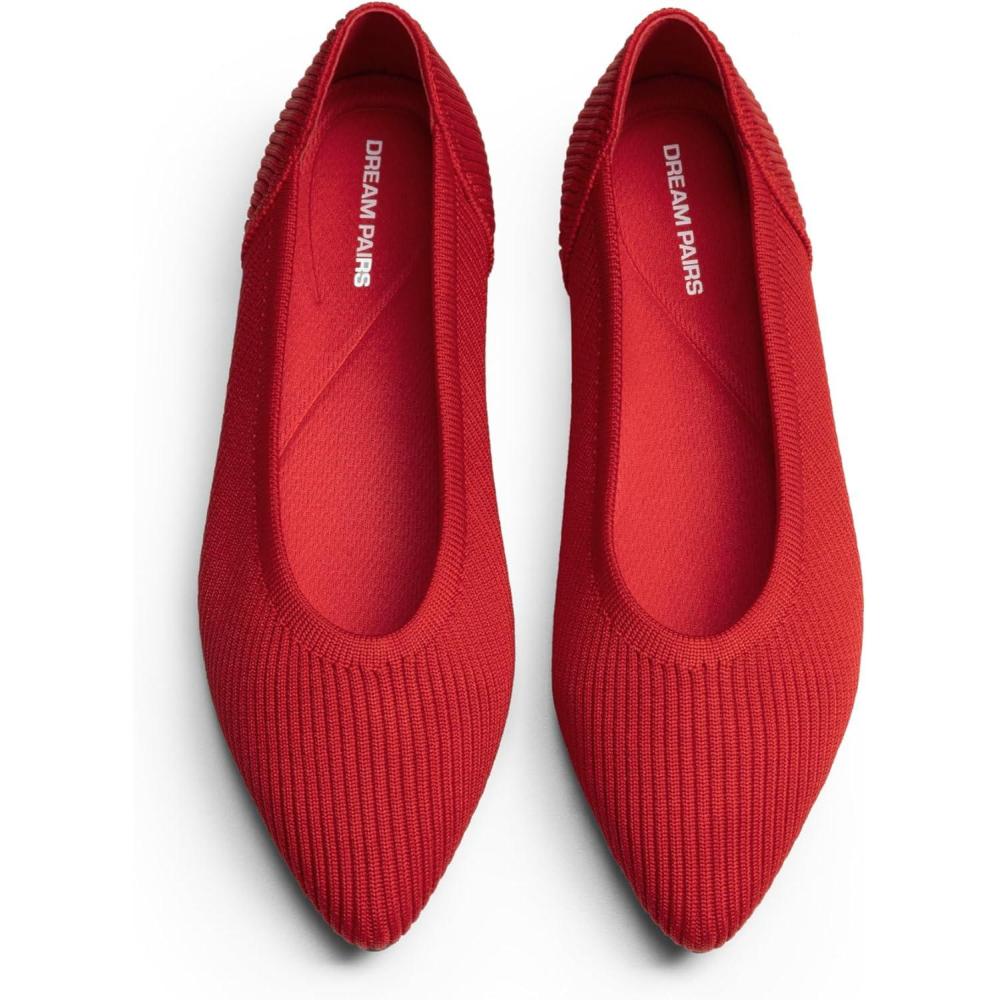 imageDREAM PAIRS Womens Knit Ballet Dressy Flats Comfortable Washable Flexible Breathable Casual Classic Work Office Walk Pointed Toe FlatsRed