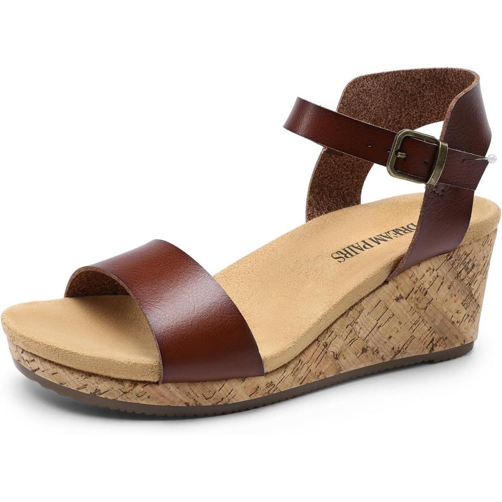 imageDREAM PAIRS Womens Open Toe Buckle Ankle Strap Platform Wedge Sandals for Women Summer Dressy Shoes Women Wedge Platform Open Toe Ankle Strap BuckleBrownpu