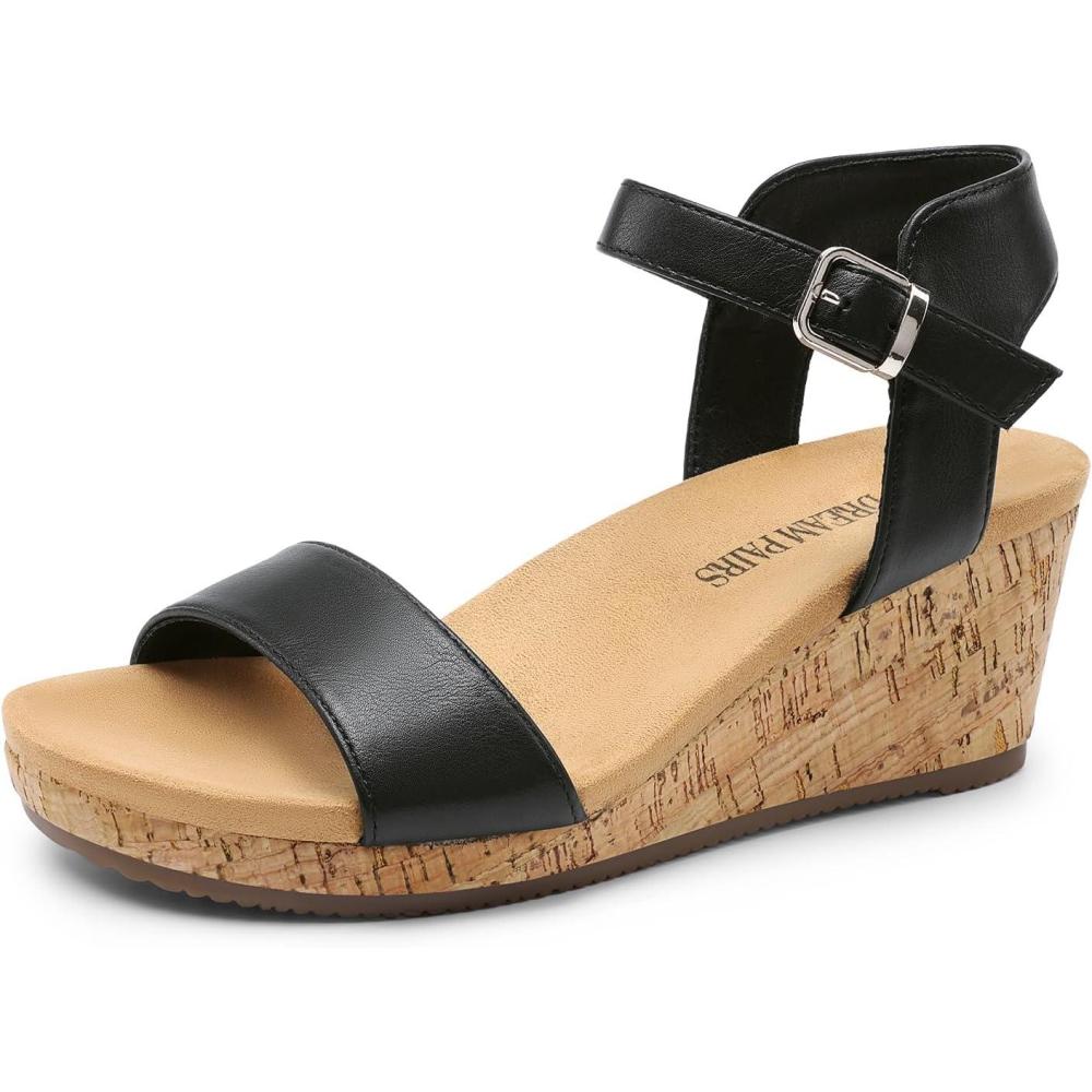 imageDREAM PAIRS Womens Open Toe Buckle Ankle Strap Platform Wedge Sandals for Women Summer Dressy Shoes Women Wedge Platform Open Toe Ankle Strap BuckleBlackPu
