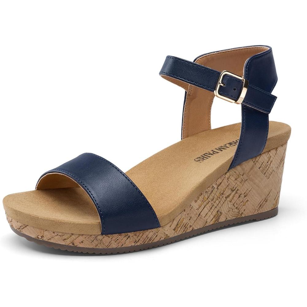 imageDREAM PAIRS Womens Open Toe Buckle Ankle Strap Platform Wedge Sandals for Women Summer Dressy Shoes Women Wedge Platform Open Toe Ankle Strap BuckleNavy
