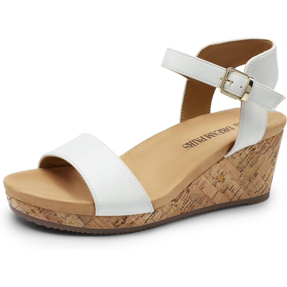 imageDREAM PAIRS Womens Open Toe Buckle Ankle Strap Platform Wedge Sandals for Women Summer Dressy Shoes Women Wedge Platform Open Toe Ankle Strap BuckleWhitePu