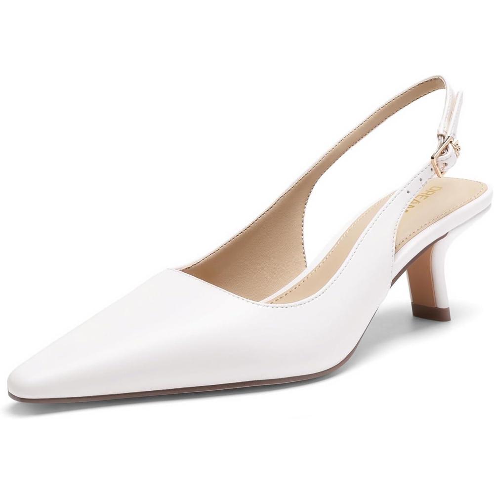 imageDREAM PAIRS Womens Slingback Kitten Heels 236 Inch Low Heel Pointed Toe Pumps Comfortable Closed Toe Dress Shoes for Office Work Classic Holiday HeelsWhite