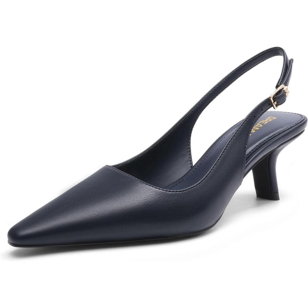 imageDREAM PAIRS Womens Slingback Kitten Heels 236 Inch Low Heel Pointed Toe Pumps Comfortable Closed Toe Dress Shoes for Office Work Classic Holiday HeelsNavy