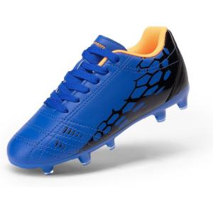 DREAM PAIRS Boys Girls Soccer Cleats Youth Firm Groud Outdoor Sport Athletic High Top Football Shoes for Little/Big Kid(Royal Blue/Black)