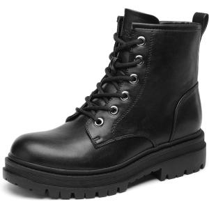 DREAM PAIRS Combat Boots Ankle Booties Lace-up Platform Side Zipper Lug Sole Boots Ankle Boots for Women(Black)