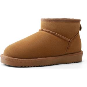 DREAM PAIRS Genuine Suede Ankle Winter Mini Boots for Women Slip On Faux Fur Lining Water Resistant Warm Snow Boots Memory Foam Comfort Booties(Chestnut)