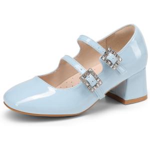 DREAM PAIRS Girls Dress Shoes Mary Jane Double Straps High Heel Easter Wedding Party Church Princess Communion Pumps for Little/Big Kids(Light Blue)