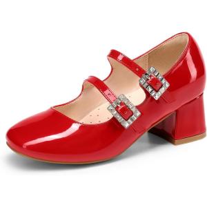 DREAM PAIRS Girls Dress Shoes Mary Jane Double Straps High Heel Easter Wedding Party Church Princess Communion Pumps for Little/Big Kids(Red)