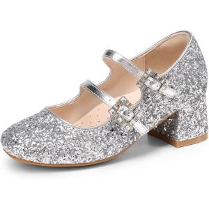 DREAM PAIRS Girls Dress Shoes Mary Jane Double Straps High Heel Easter Wedding Party Church Princess Communion Pumps for Little/Big Kids(Silver)