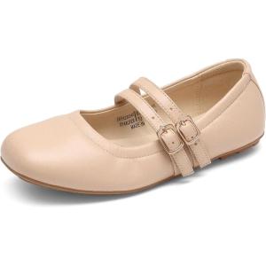 DREAM PAIRS Girls Dress Shoes Slip on Ballerina Flats Mary Jane Ballet Shoes for Wedding/Party(Nude)