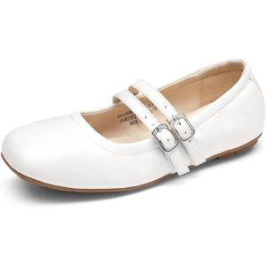 DREAM PAIRS Girls Dress Shoes Slip on Ballerina Flats Mary Jane Ballet Shoes for Wedding/Party(White)