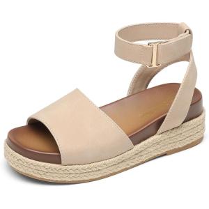 DREAM PAIRS Girls Platform Wedge Open Toe Espadrille Sandals with Buckle Ankle Strap for Little Kid/Big Kid(Nude)