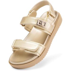 DREAM PAIRS Girls Sandals Casual Open Toe Two Adjustable Strapped Sandals with Hook and Loop for Little Kid/Big Kid(Gold)
