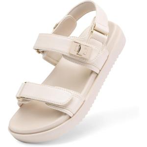 DREAM PAIRS Girls Sandals Casual Open Toe Two Adjustable Strapped Sandals with Hook and Loop for Little Kid/Big Kid(Nude)