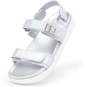 DREAM PAIRS Girls Sandals Casual Open Toe Two Adjustable Strapped Sandals with Hook and Loop for Little Kid/Big Kid(Sliver)