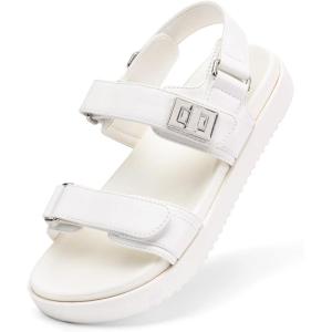 DREAM PAIRS Girls Sandals Casual Open Toe Two Adjustable Strapped Sandals with Hook and Loop for Little Kid/Big Kid(White)