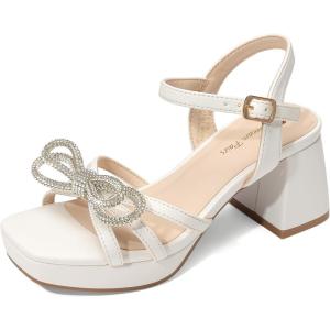 DREAM PAIRS Girls Sandals Open Toe Low Block Chunky Heels Sandals Bow Flower Party Dress Pumps Shoes for Little Big Kid(White)